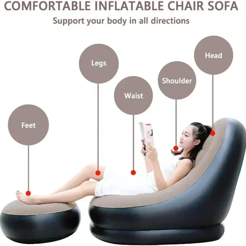 Lazy Couch Sofas - Inflatable Foldable Recliner Outdoor Sofa Bed with Stirrups