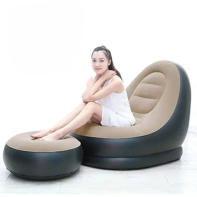 Lazy Couch Sofas - Inflatable Foldable Recliner Outdoor Sofa Bed with Stirrups