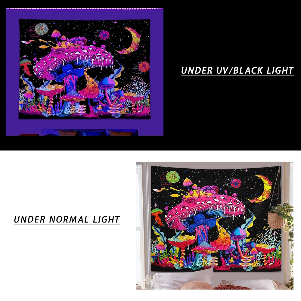 Mystical Night Forest: UV-Blacklight Reactive Wall Hanging