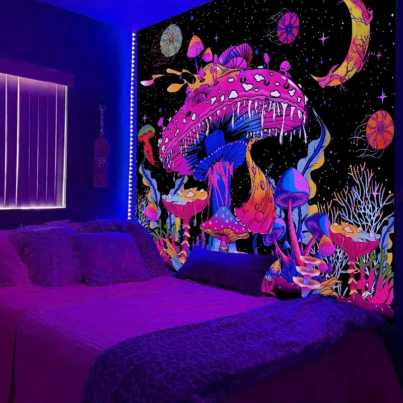 Mystical Night Forest: UV-Blacklight Reactive Wall Hanging