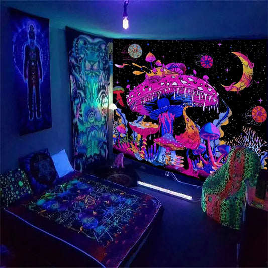 Mystical Night Forest: UV-Blacklight Reactive Wall Hanging