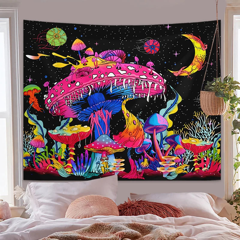 Mystical Night Forest: UV-Blacklight Reactive Wall Hanging