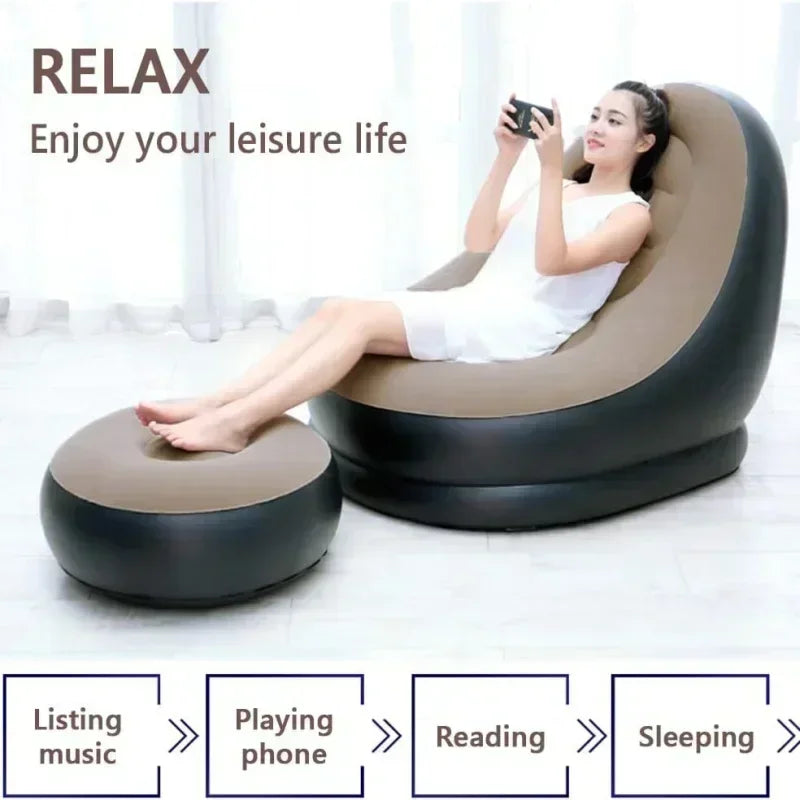 Lazy Couch Sofas - Inflatable Foldable Recliner Outdoor Sofa Bed with Stirrups