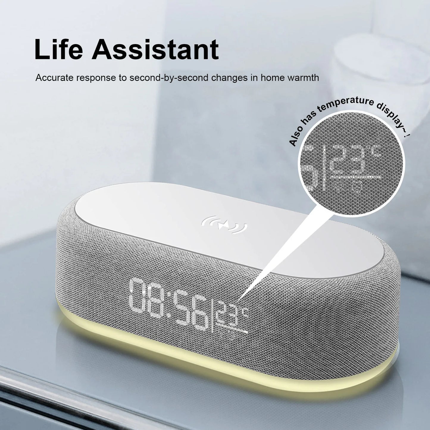 3-in-1 Fast Wireless Charger Alarm Clock with LED Light & Thermometer