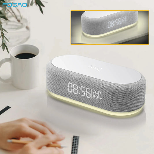 3-in-1 Fast Wireless Charger Alarm Clock with LED Light & Thermometer