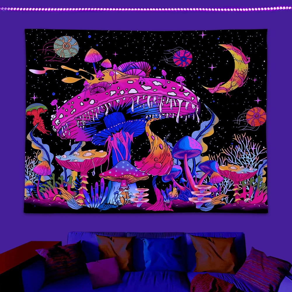 Mystical Night Forest: UV-Blacklight Reactive Wall Hanging